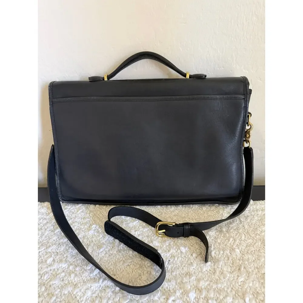 Vintage Coach Lexington Briefcase - Smooth Black Leather with Brass Hardware